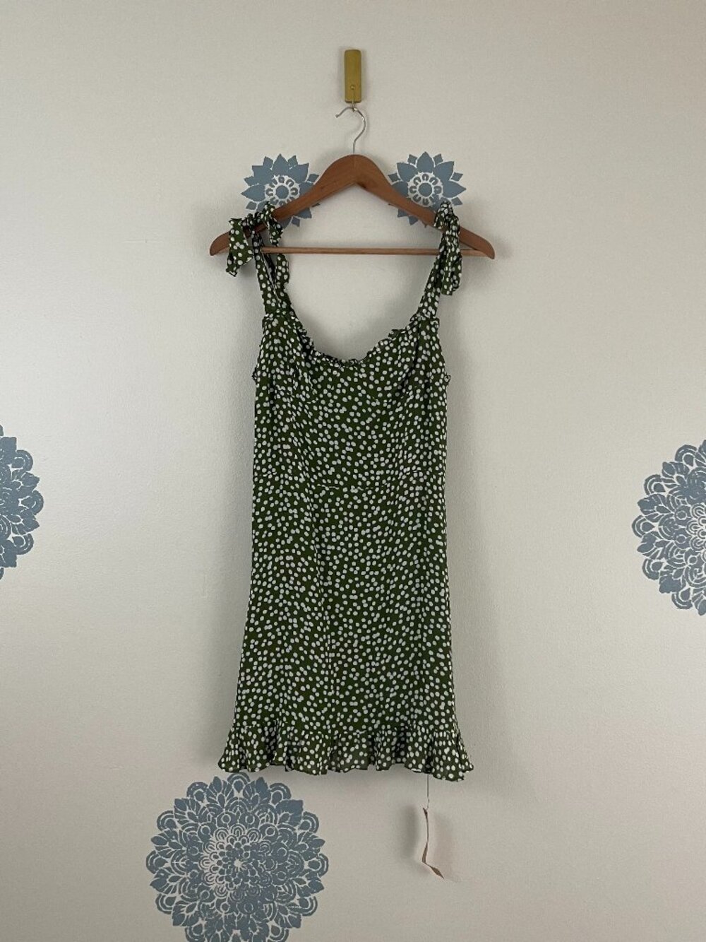 Reformation Christine Mini Dress in Green Polka Dot Size 12